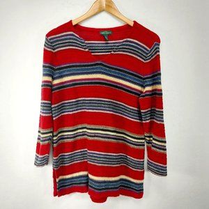 Ralph Lauren Linen Cotton Top Womens Large Red Blue Striped Long Sleeve Tunic